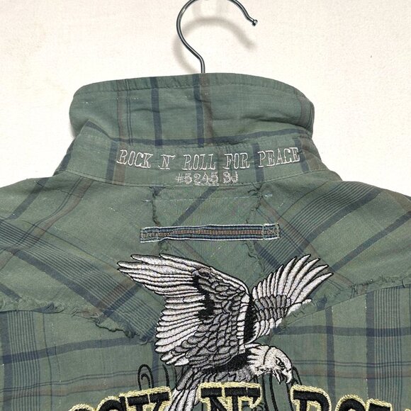 3J Workshop Johnny Was Embroidered Plaid Snap Shirt Green M Y2K Rock N Roll - Picture 5 of 12